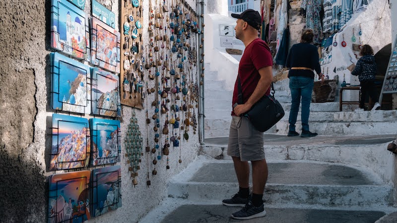 souvenirs from Santorini, Greece on wall