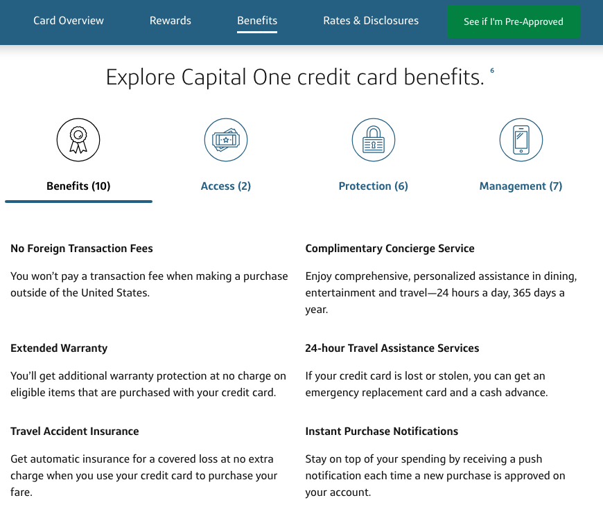 No Foreign Transaction Fee listed in credit card features