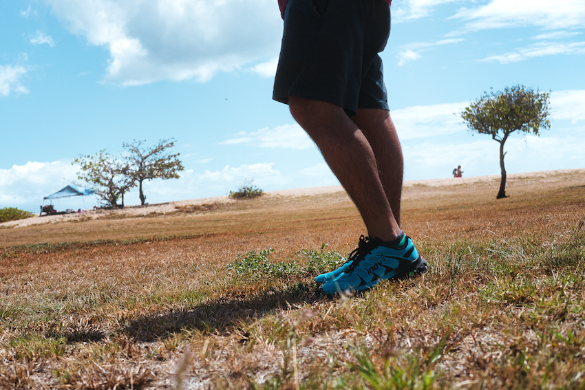 Inov-8 trailfly ultra 300 travel shoes on grass